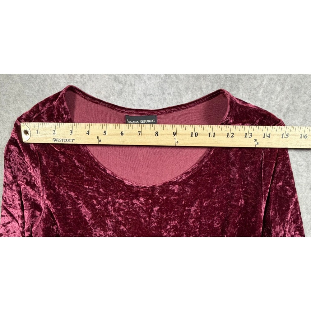 Banana Republic Vintage Womens Medium Crushed Velvet Top Burgundy Made in Italy - Picture 6 of 8